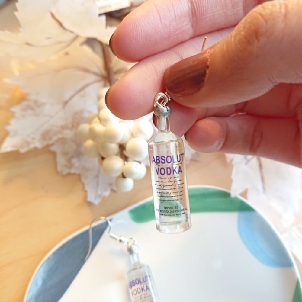 Unique Design//Absolut Vodka Bottle Drop Earrings - Picture 2 of 3